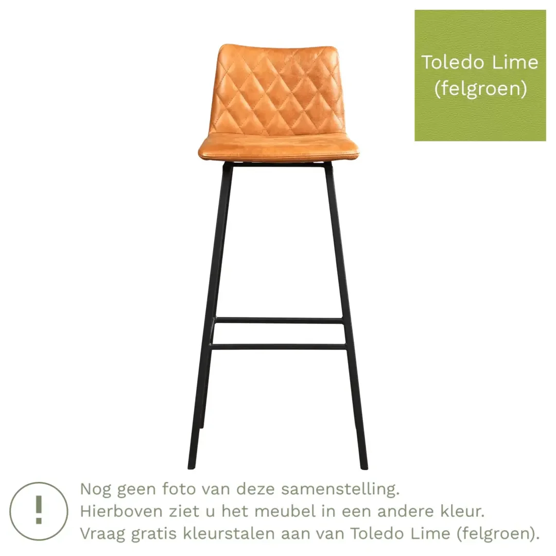 afbeelding van Leren barkruk Catch hoog - Toledo Lime (felgroen) - Poten staal vierkant RVS