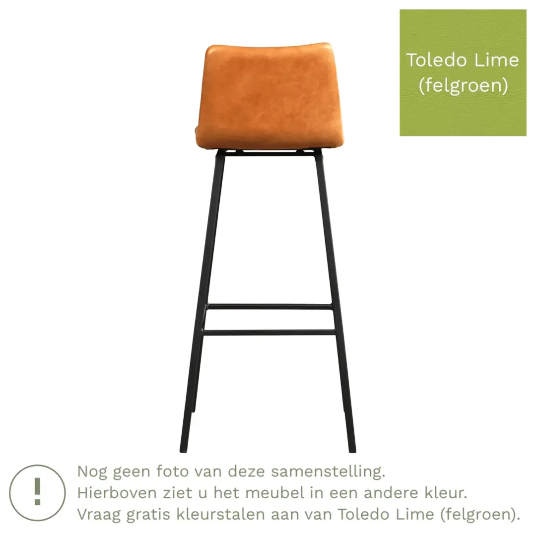 afbeelding van Leren barkruk Catch hoog - Toledo Lime (felgroen) - Poten staal vierkant RVS