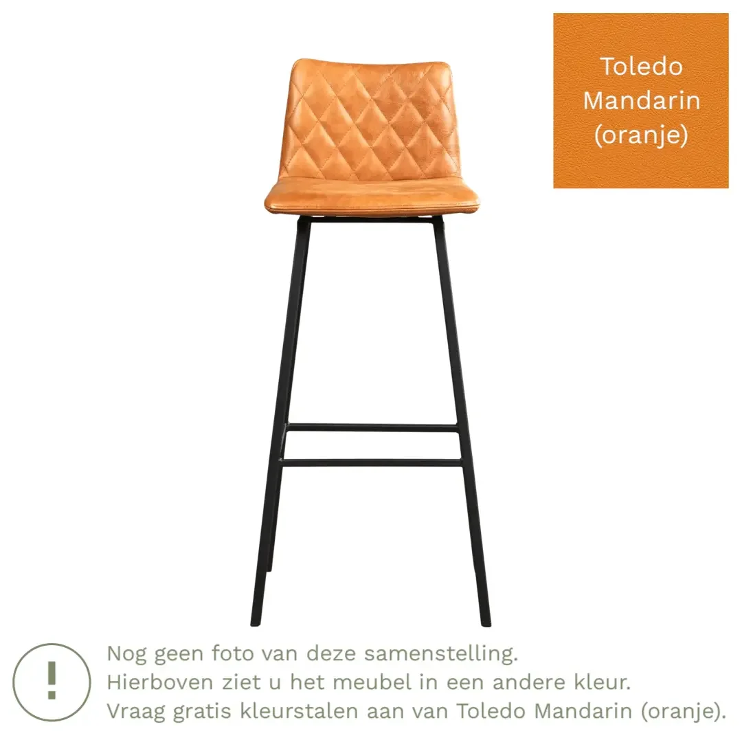 afbeelding van Leren barkruk Catch hoog - Toledo Mandarin (oranje) - Poten staal vierkant RVS