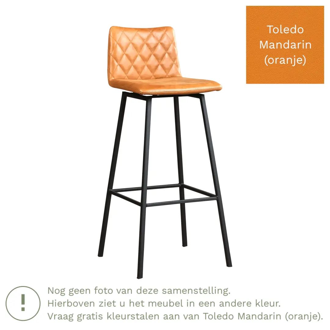 afbeelding van Leren barkruk Catch hoog - Toledo Mandarin (oranje) - Poten staal vierkant zwart