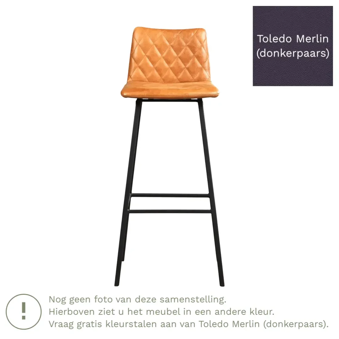 afbeelding van Leren barkruk Catch hoog - Toledo Merlin (donkerpaars) - Poten staal vierkant RVS