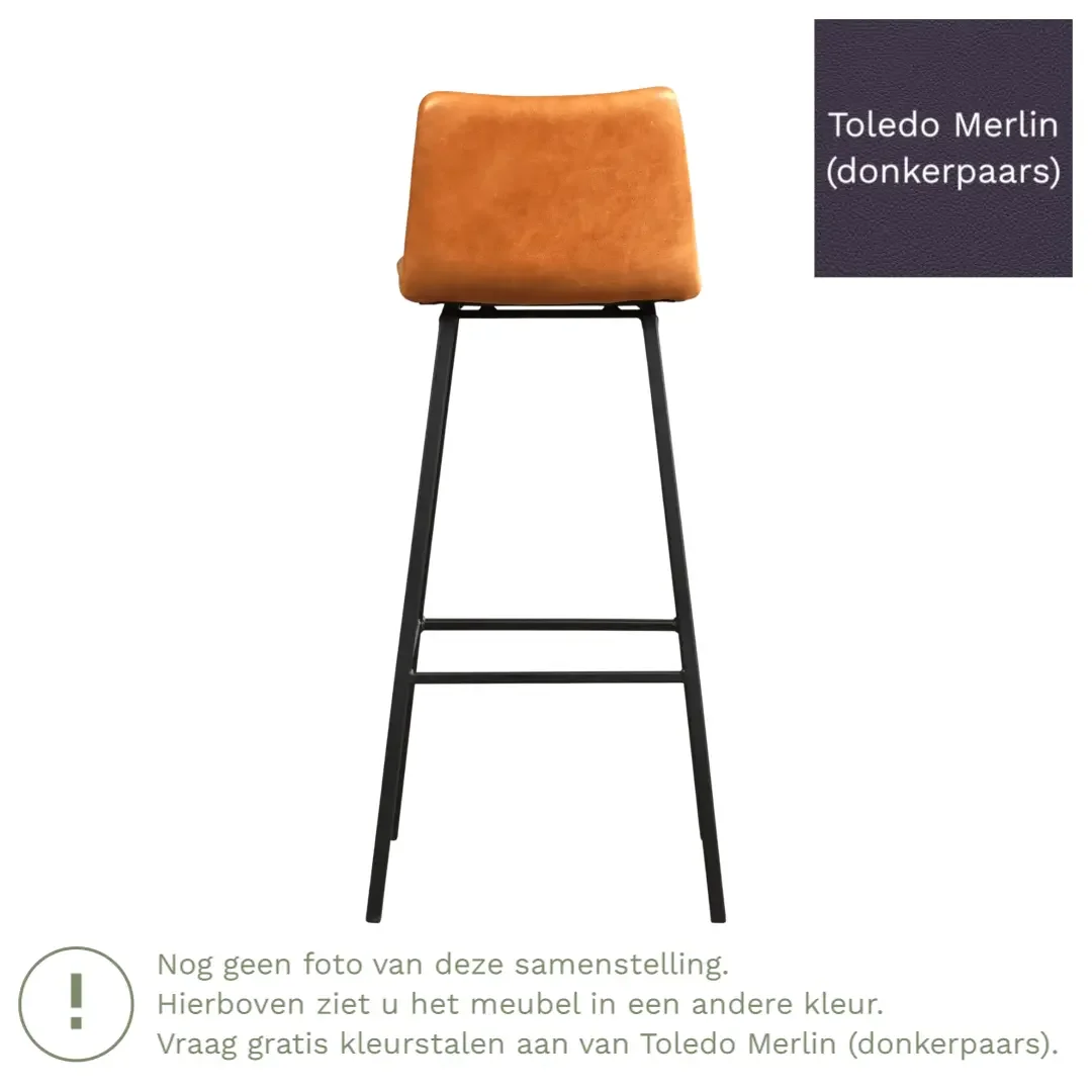 afbeelding van Leren barkruk Catch hoog - Toledo Merlin (donkerpaars) - Poten staal vierkant RVS