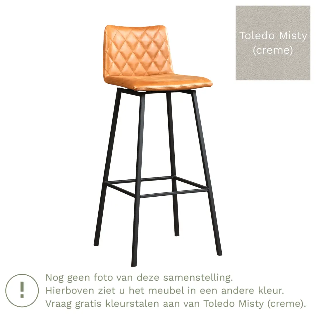 afbeelding van Leren barkruk Catch hoog - Toledo Misty (crème) - Poten staal vierkant RVS