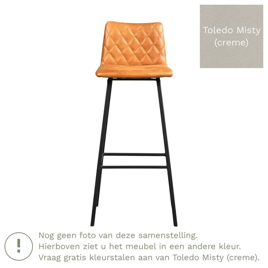 afbeelding van Leren barkruk Catch hoog - Toledo Misty (crème) - Poten staal vierkant RVS