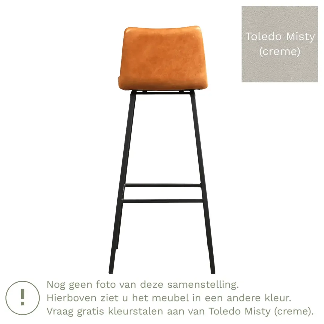 afbeelding van Leren barkruk Catch hoog - Toledo Misty (crème) - Poten staal vierkant RVS