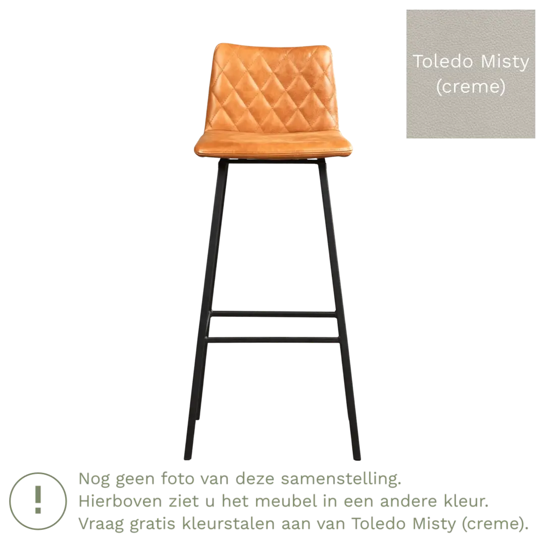 afbeelding van Leren barkruk Catch hoog - Toledo Misty (crème) - Poten staal vierkant zwart
