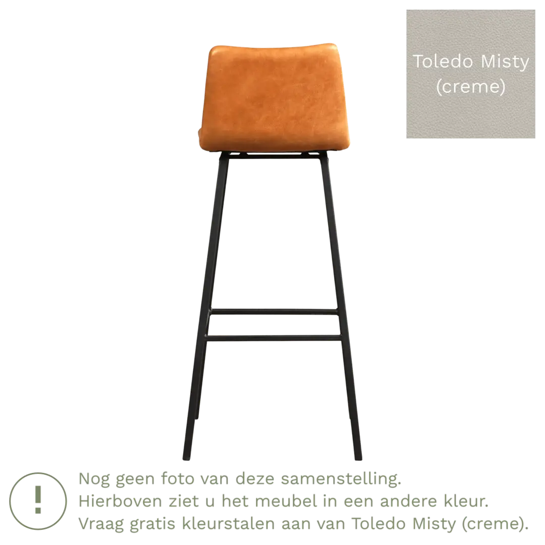 afbeelding van Leren barkruk Catch hoog - Toledo Misty (crème) - Poten staal vierkant zwart