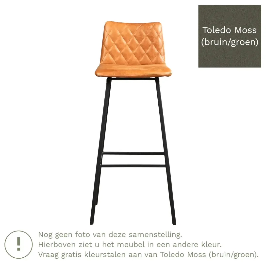 afbeelding van Leren barkruk Catch hoog - Toledo Moss (bruin/groen) - Poten staal vierkant zwart