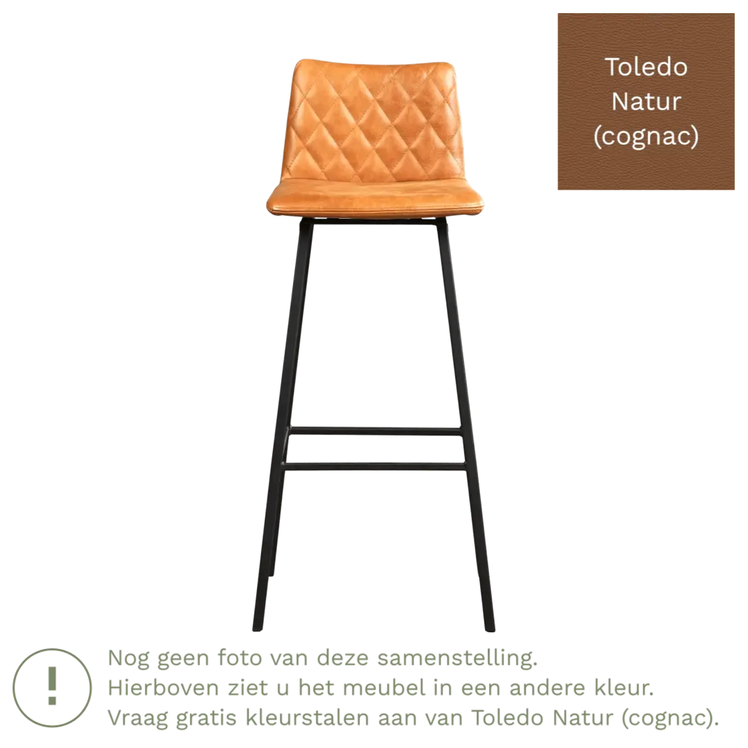 afbeelding van Leren barkruk Catch hoog - Toledo Natur (cognac) - Poten staal vierkant zwart