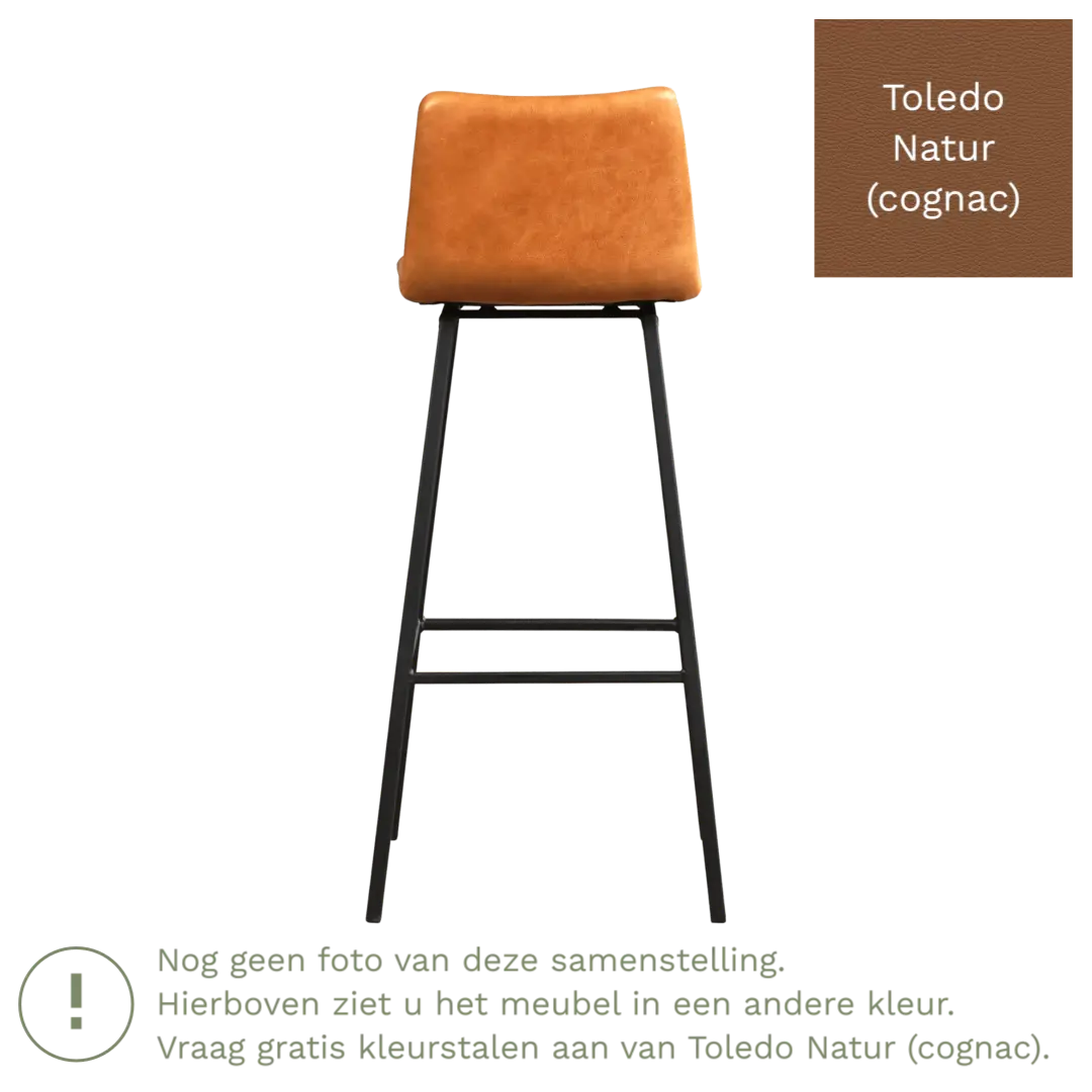 afbeelding van Leren barkruk Catch hoog - Toledo Natur (cognac) - Poten staal vierkant zwart