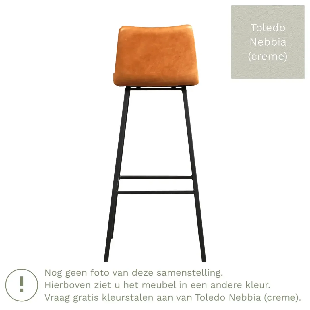 afbeelding van Leren barkruk Catch hoog - Toledo Nebbia (crème) - Poten staal vierkant zwart