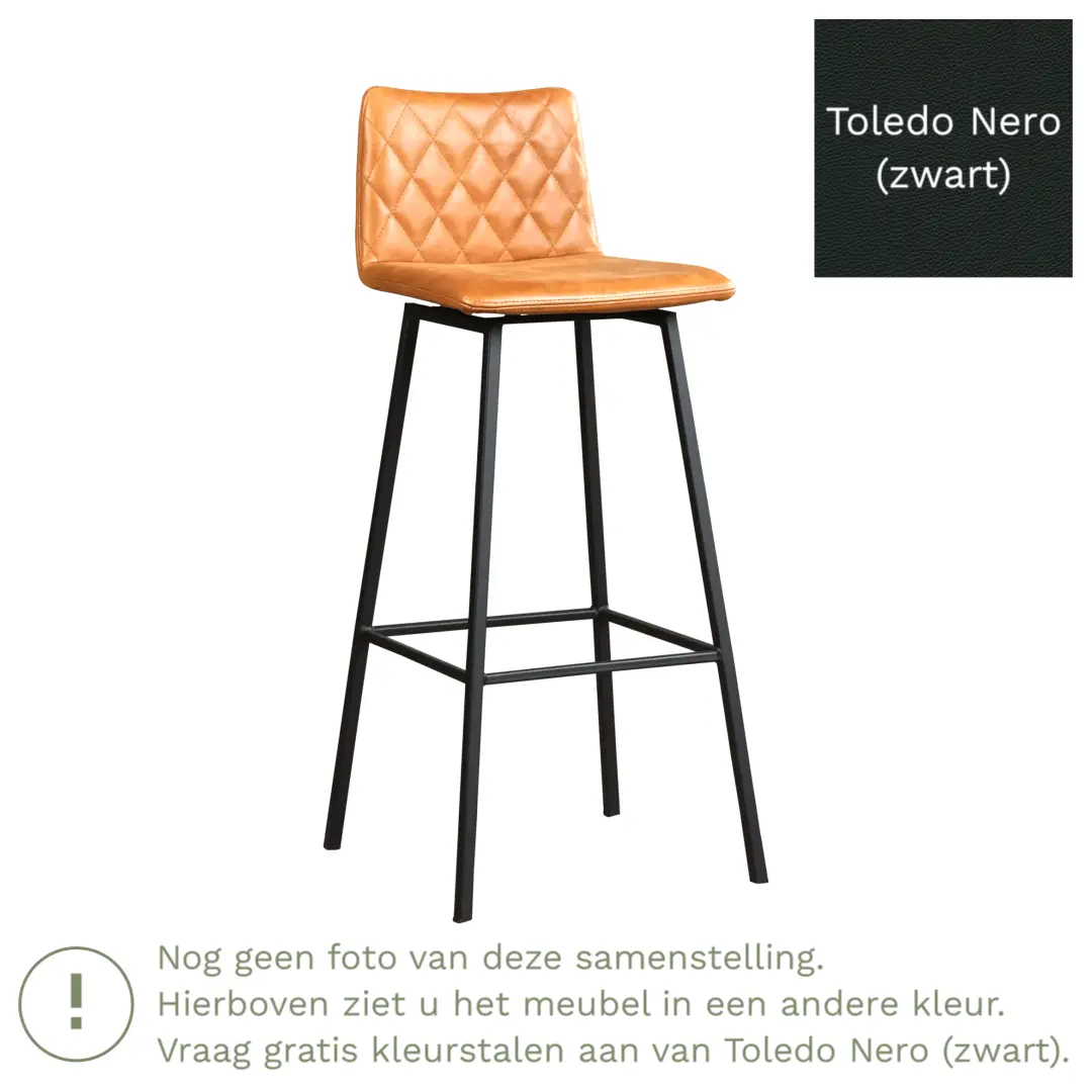 afbeelding van Leren barkruk Catch hoog - Toledo Nero (zwart) - Poten staal vierkant RVS