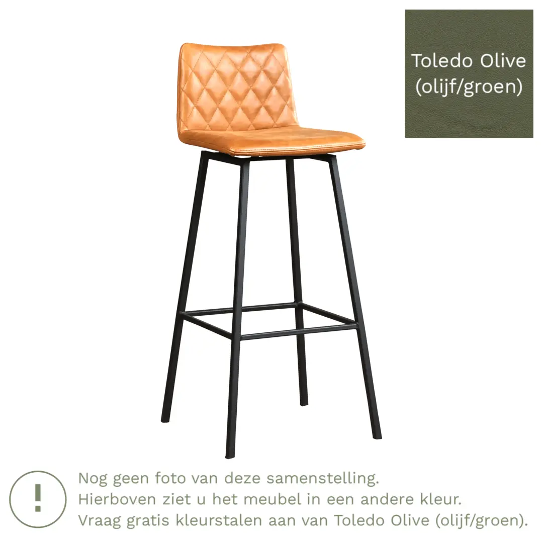 afbeelding van Leren barkruk Catch hoog - Toledo Olive (olijf/goen) - Poten staal vierkant RVS