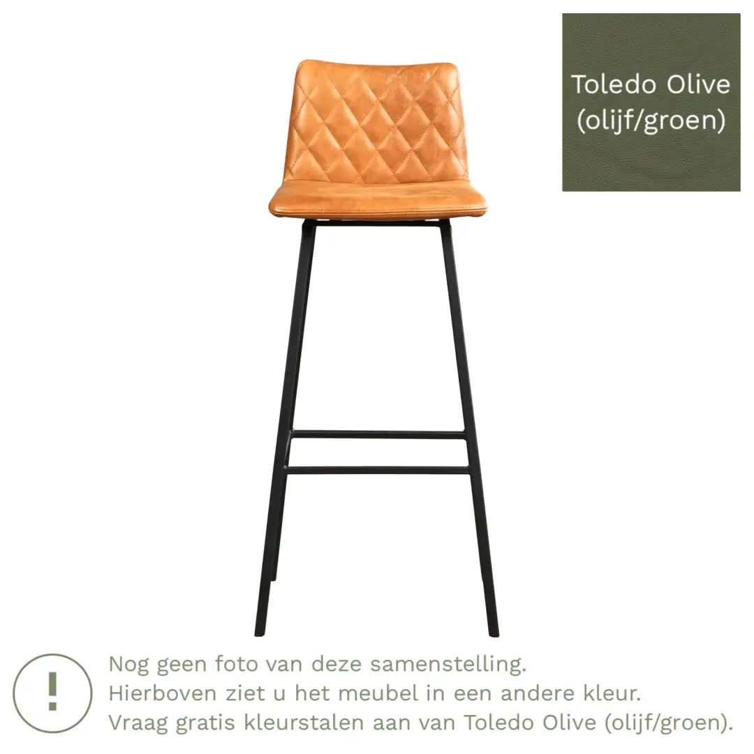 afbeelding van Leren barkruk Catch hoog - Toledo Olive (olijf/goen) - Poten staal vierkant zwart