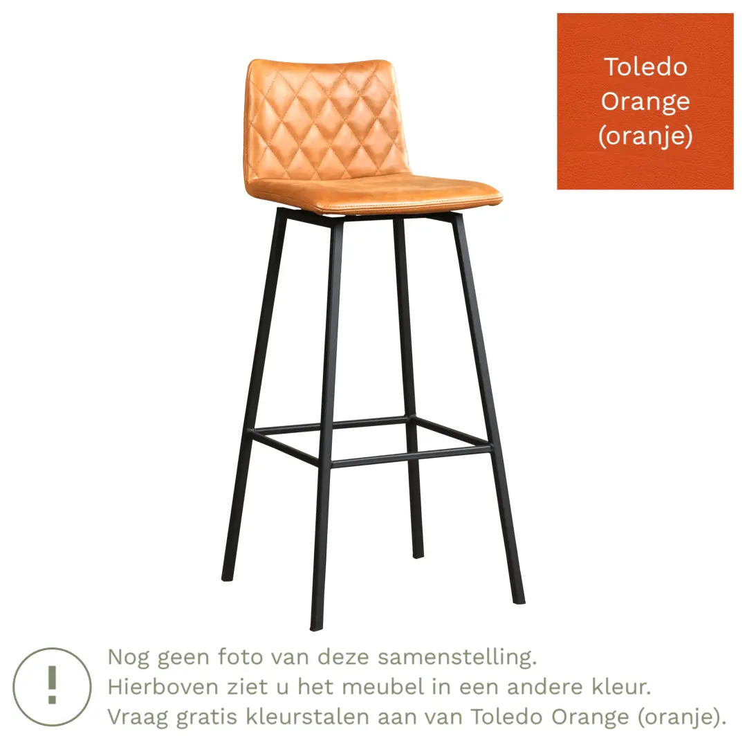 afbeelding van Leren barkruk Catch hoog - Toledo Orange (oranje) - Poten staal vierkant RVS