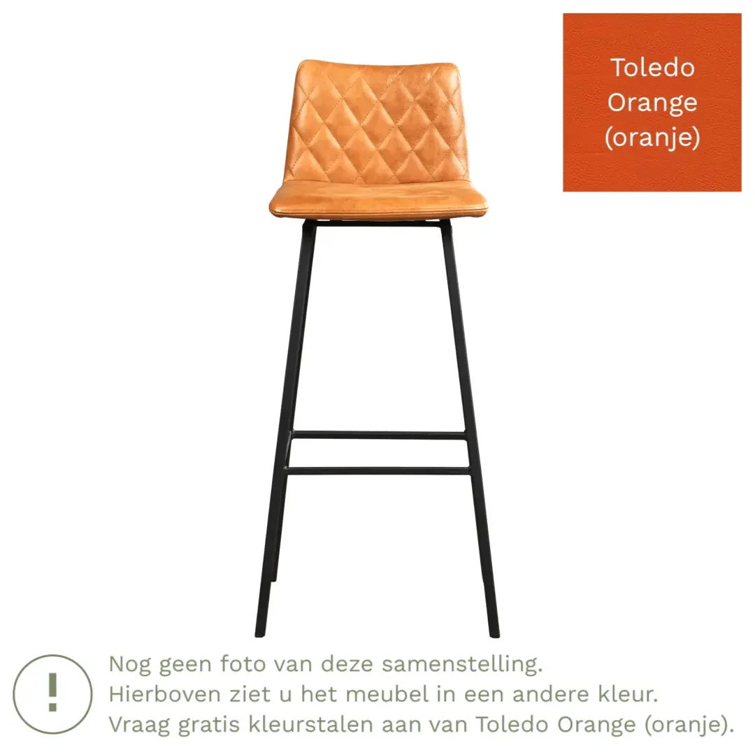 afbeelding van Leren barkruk Catch hoog - Toledo Orange (oranje) - Poten staal vierkant RVS