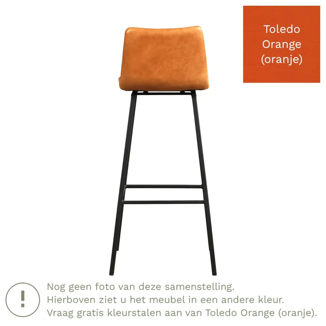 afbeelding van Leren barkruk Catch hoog - Toledo Orange (oranje) - Poten staal vierkant RVS
