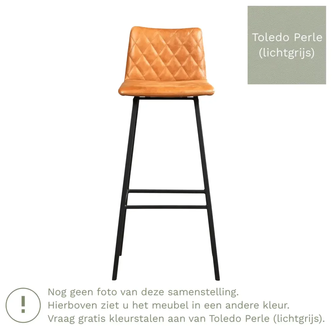 afbeelding van Leren barkruk Catch hoog - Toledo Perle (lichtgrijs) - Poten staal vierkant zwart