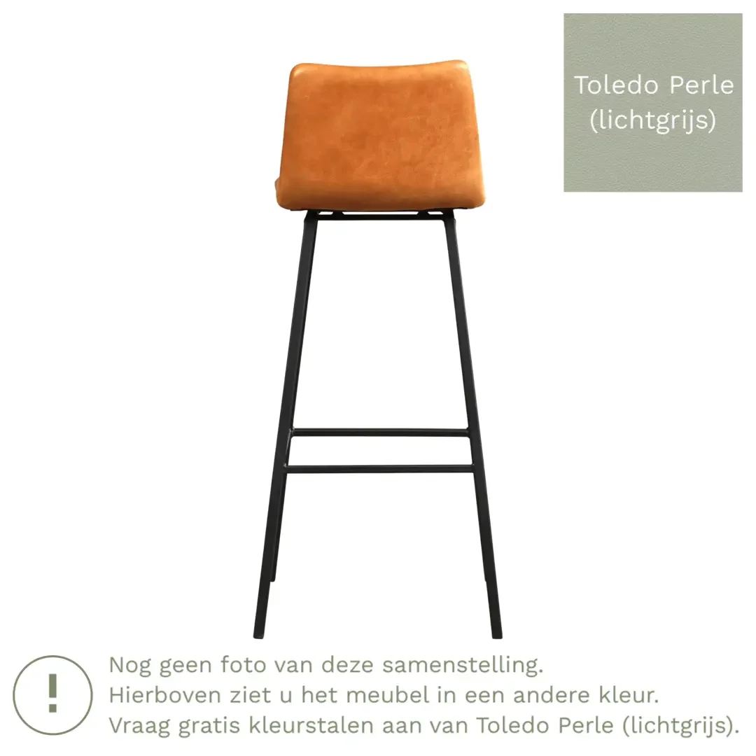 afbeelding van Leren barkruk Catch hoog - Toledo Perle (lichtgrijs) - Poten staal vierkant zwart