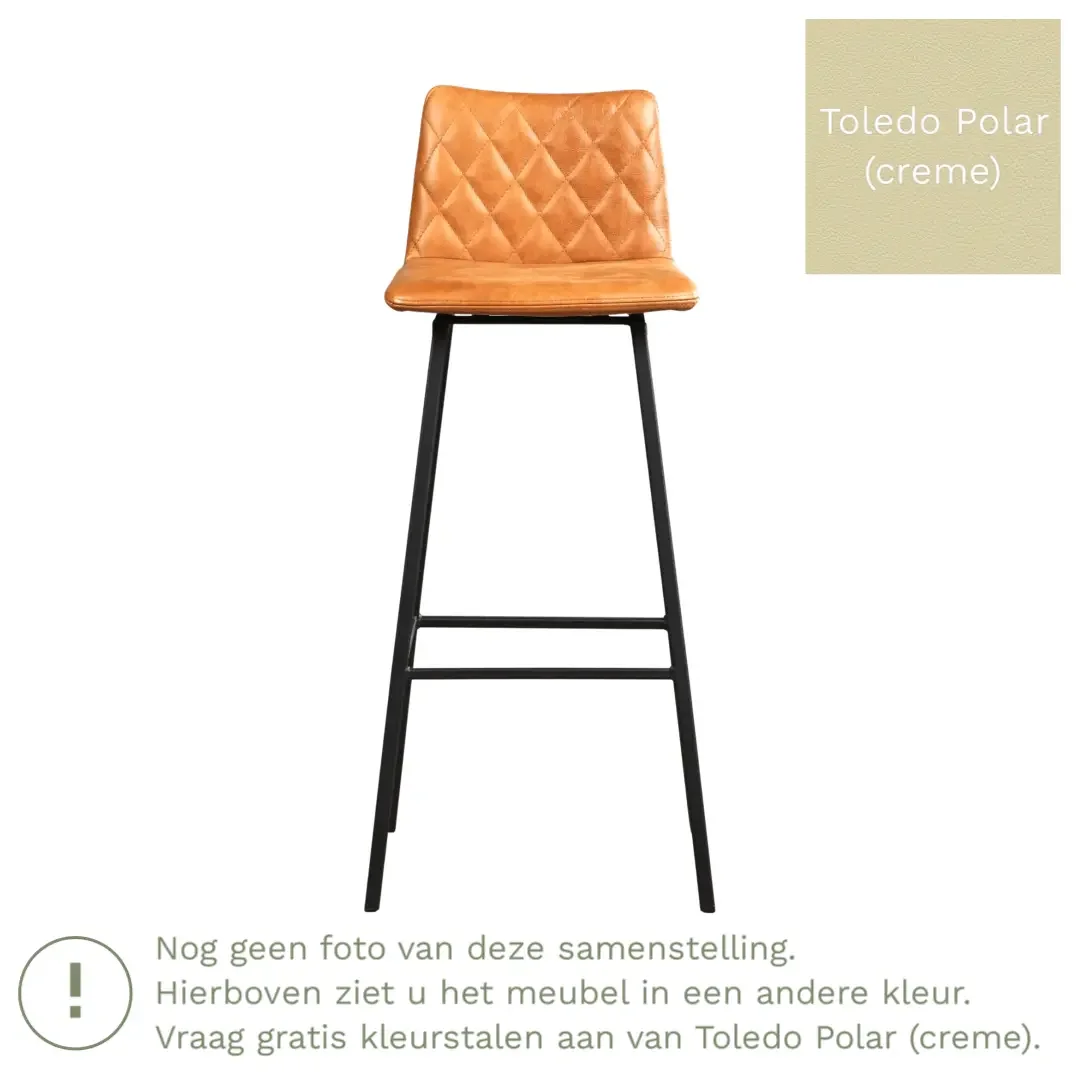 afbeelding van Leren barkruk Catch hoog - Toledo Polar (crème) - Poten staal vierkant RVS