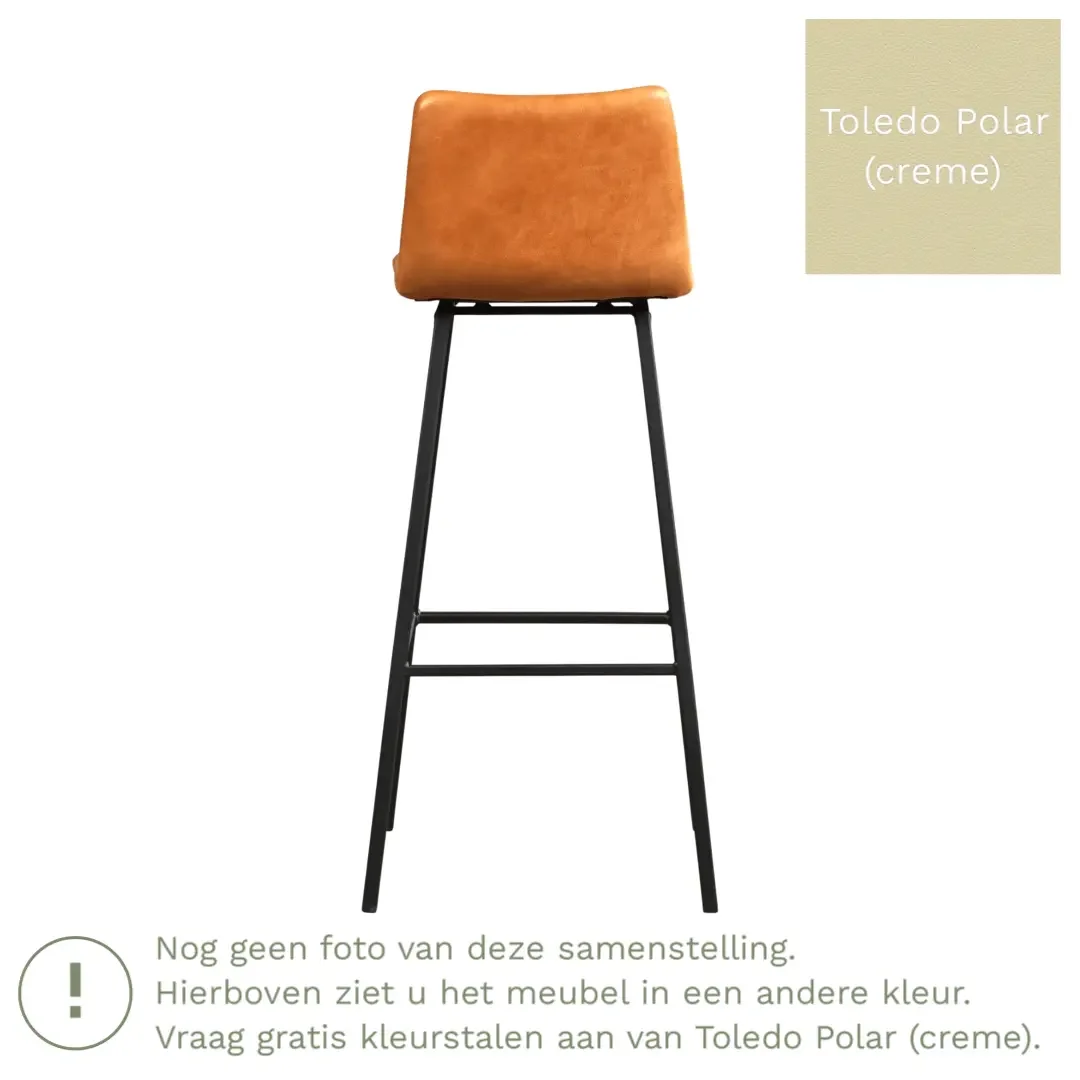afbeelding van Leren barkruk Catch hoog - Toledo Polar (crème) - Poten staal vierkant RVS