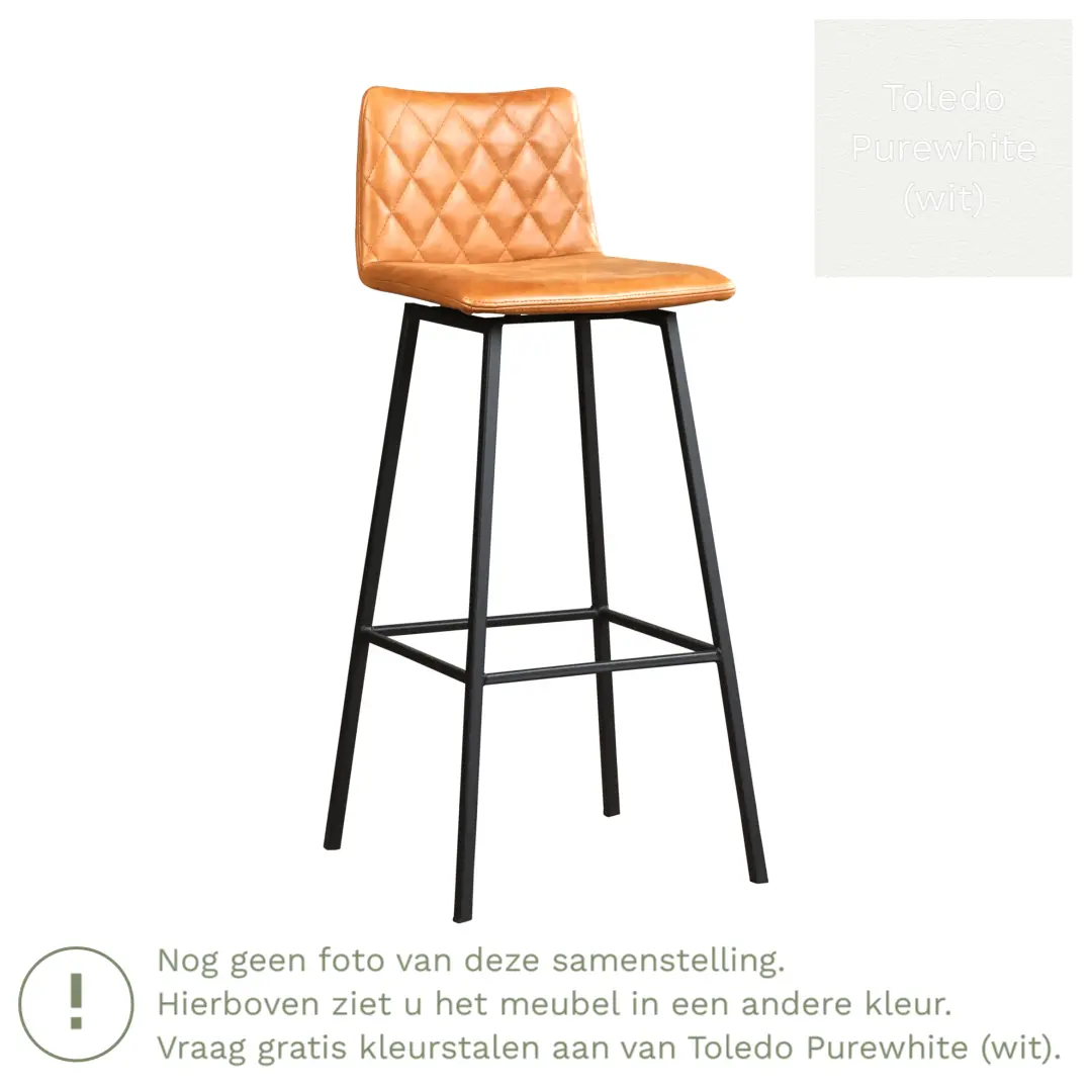 afbeelding van Leren barkruk Catch hoog - Toledo Purewhite (wit) - Poten staal vierkant RVS