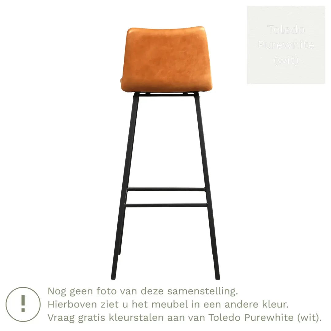afbeelding van Leren barkruk Catch hoog - Toledo Purewhite (wit) - Poten staal vierkant RVS