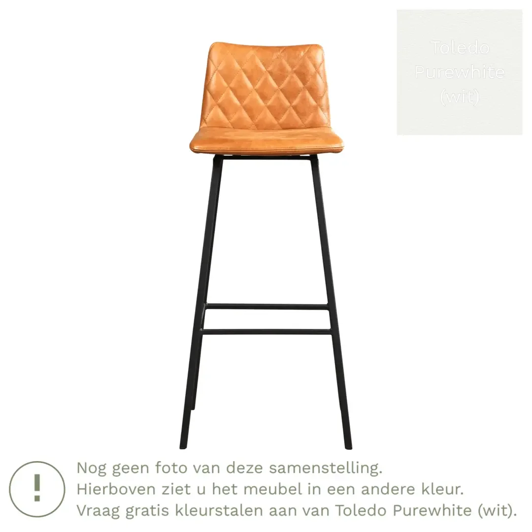 afbeelding van Leren barkruk Catch hoog - Toledo Purewhite (wit) - Poten staal vierkant zwart