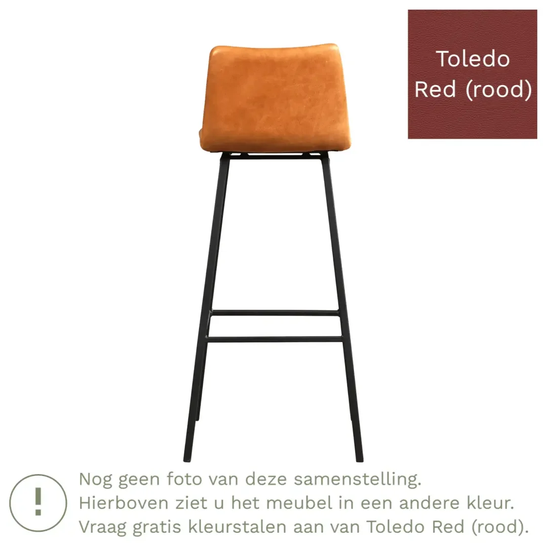 afbeelding van Leren barkruk Catch hoog - Toledo Red (rood) - Poten staal vierkant RVS