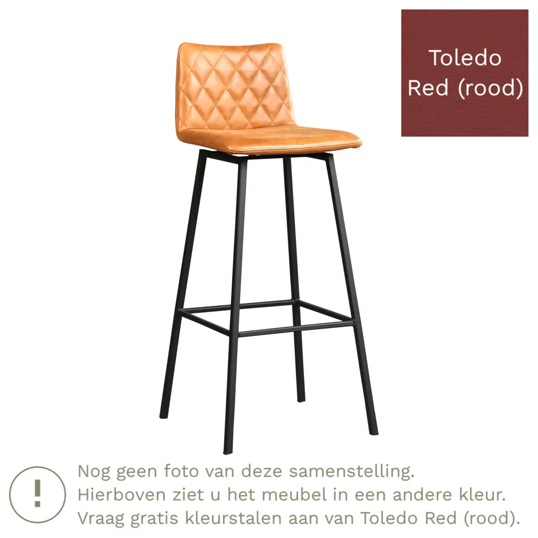 afbeelding van Leren barkruk Catch hoog - Toledo Red (rood) - Poten staal vierkant zwart