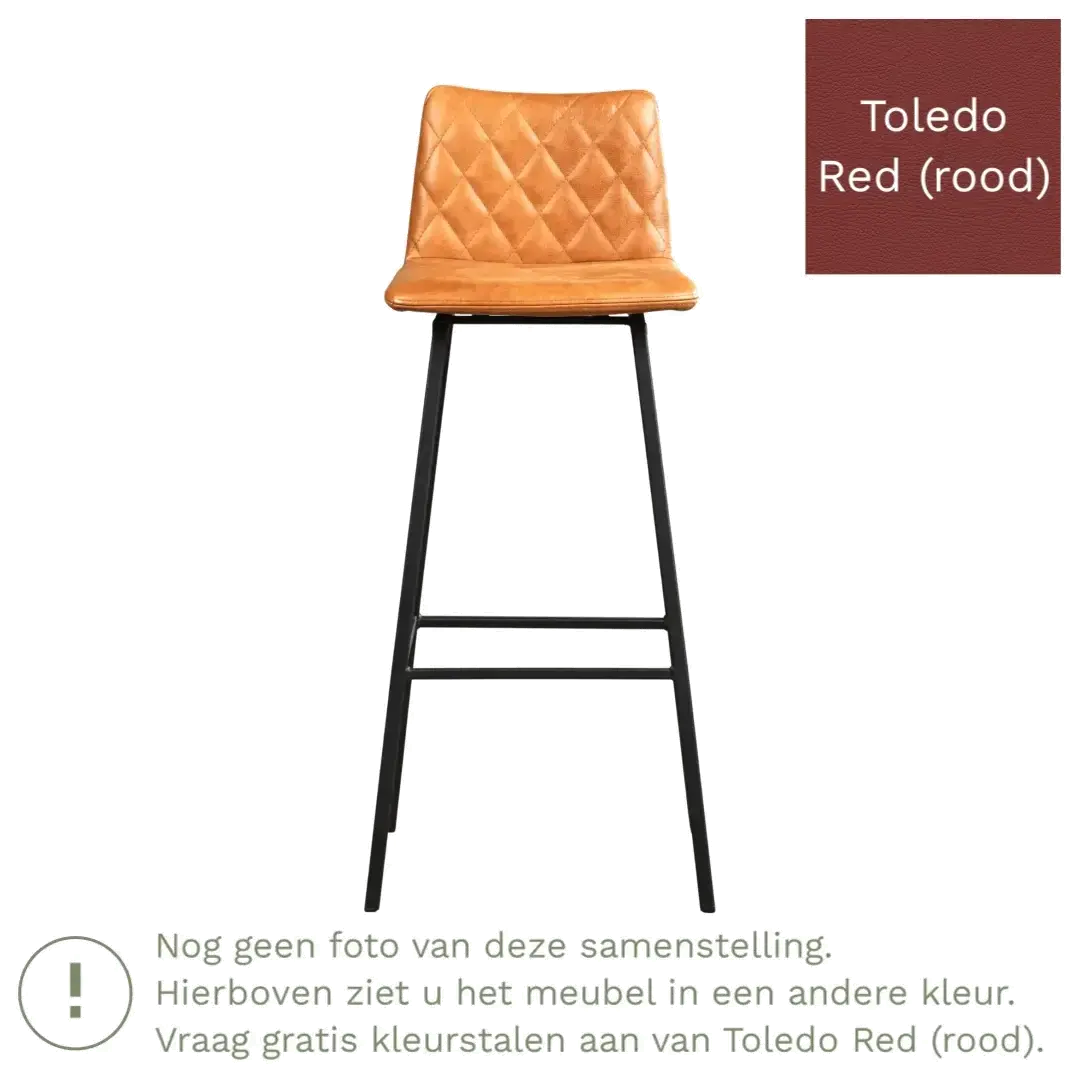 afbeelding van Leren barkruk Catch hoog - Toledo Red (rood) - Poten staal vierkant zwart