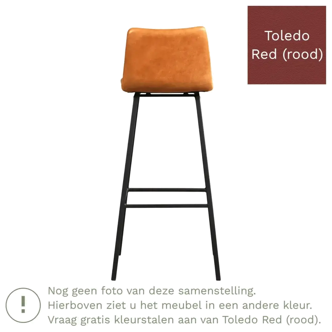 afbeelding van Leren barkruk Catch hoog - Toledo Red (rood) - Poten staal vierkant zwart