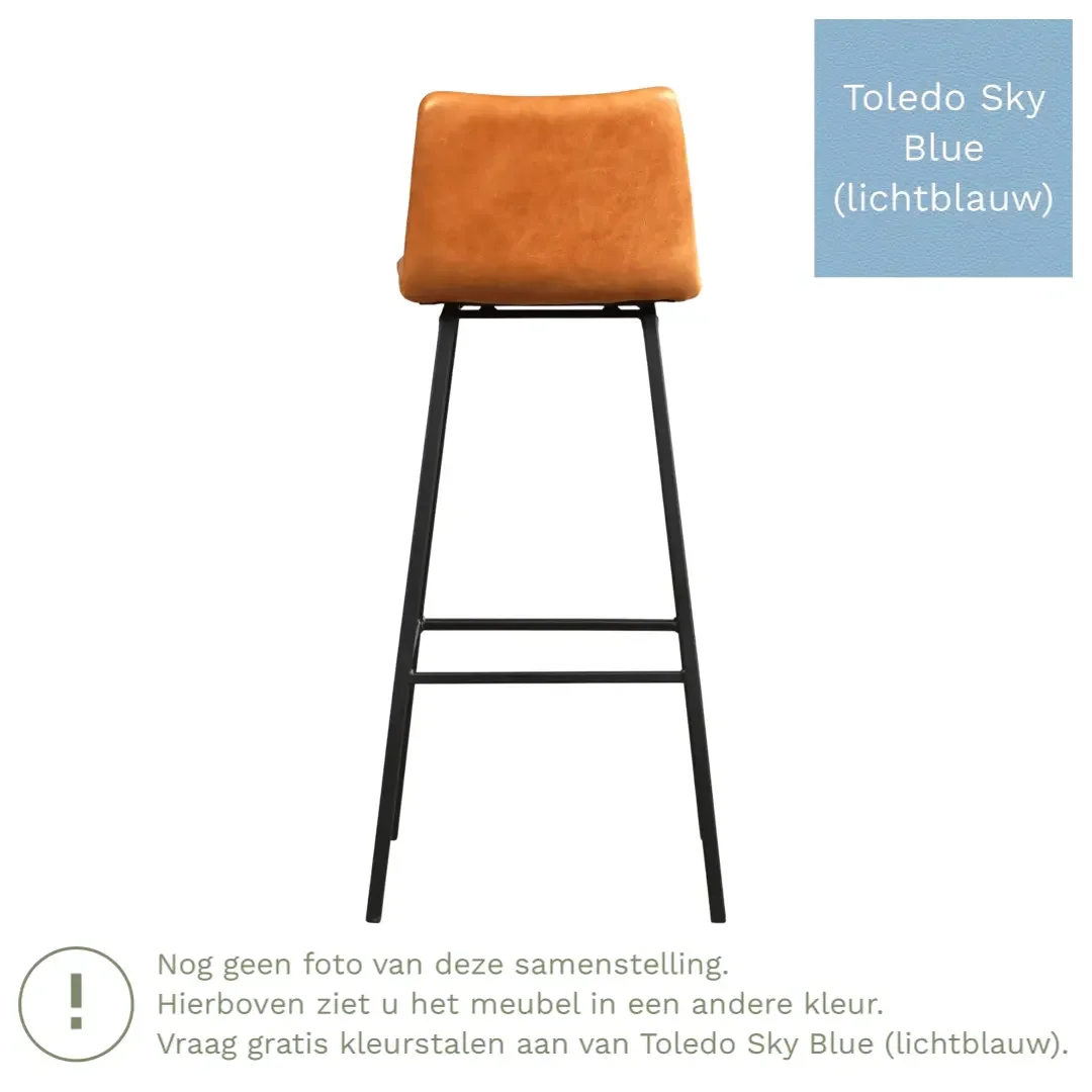 afbeelding van Leren barkruk Catch hoog - Toledo Sky Blue (lichtblauw) - Poten staal vierkant RVS