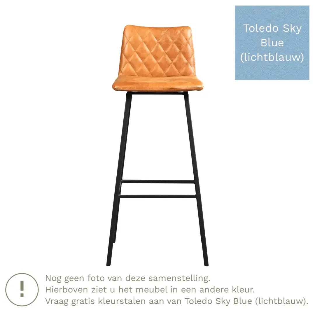 afbeelding van Leren barkruk Catch hoog - Toledo Sky Blue (lichtblauw) - Poten staal vierkant zwart