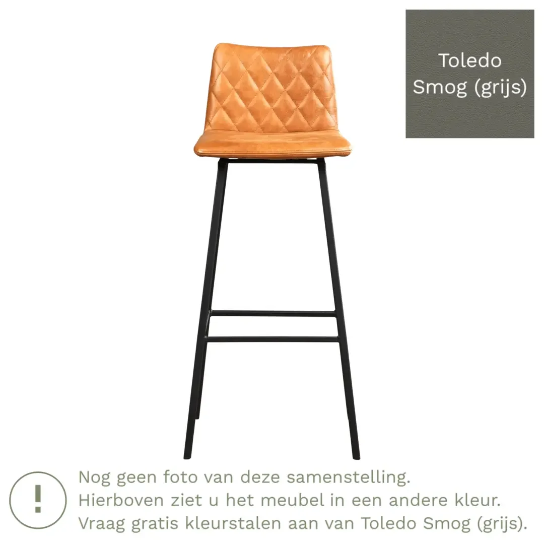 afbeelding van Leren barkruk Catch hoog - Toledo Smog (grijs) - Poten staal vierkant RVS