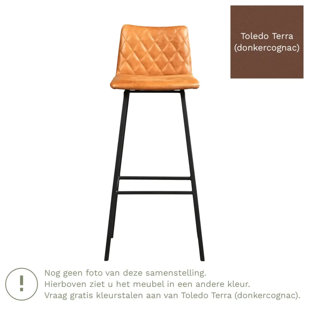 afbeelding van Leren barkruk Catch hoog - Toledo Terra (donkercognac) - Poten staal vierkant RVS