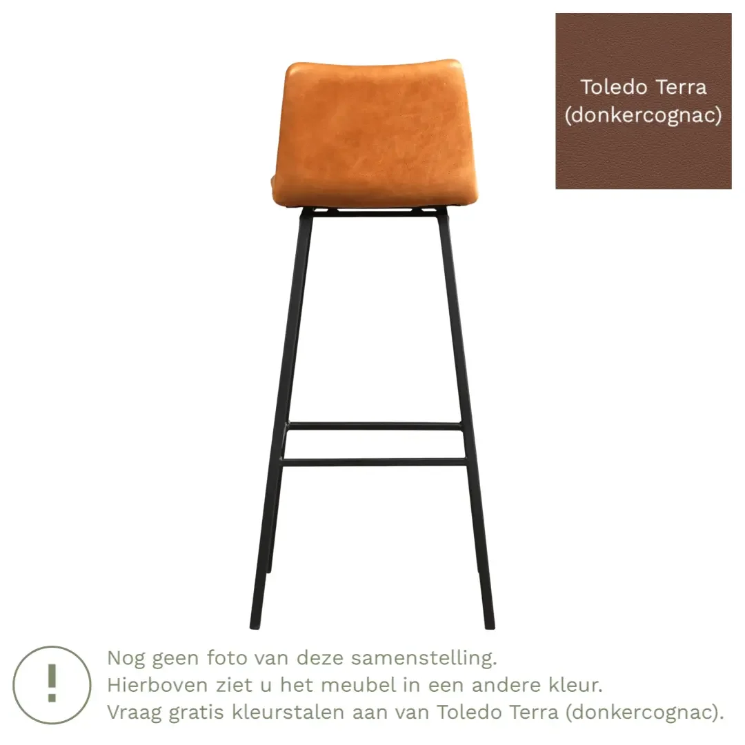 afbeelding van Leren barkruk Catch hoog - Toledo Terra (donkercognac) - Poten staal vierkant RVS