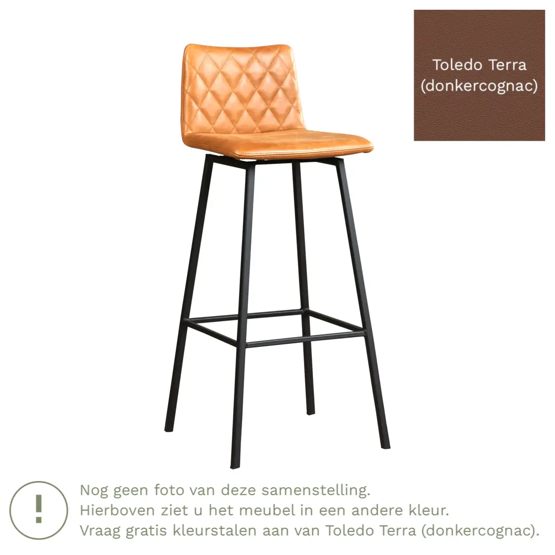 afbeelding van Leren barkruk Catch hoog - Toledo Terra (donkercognac) - Poten staal vierkant zwart
