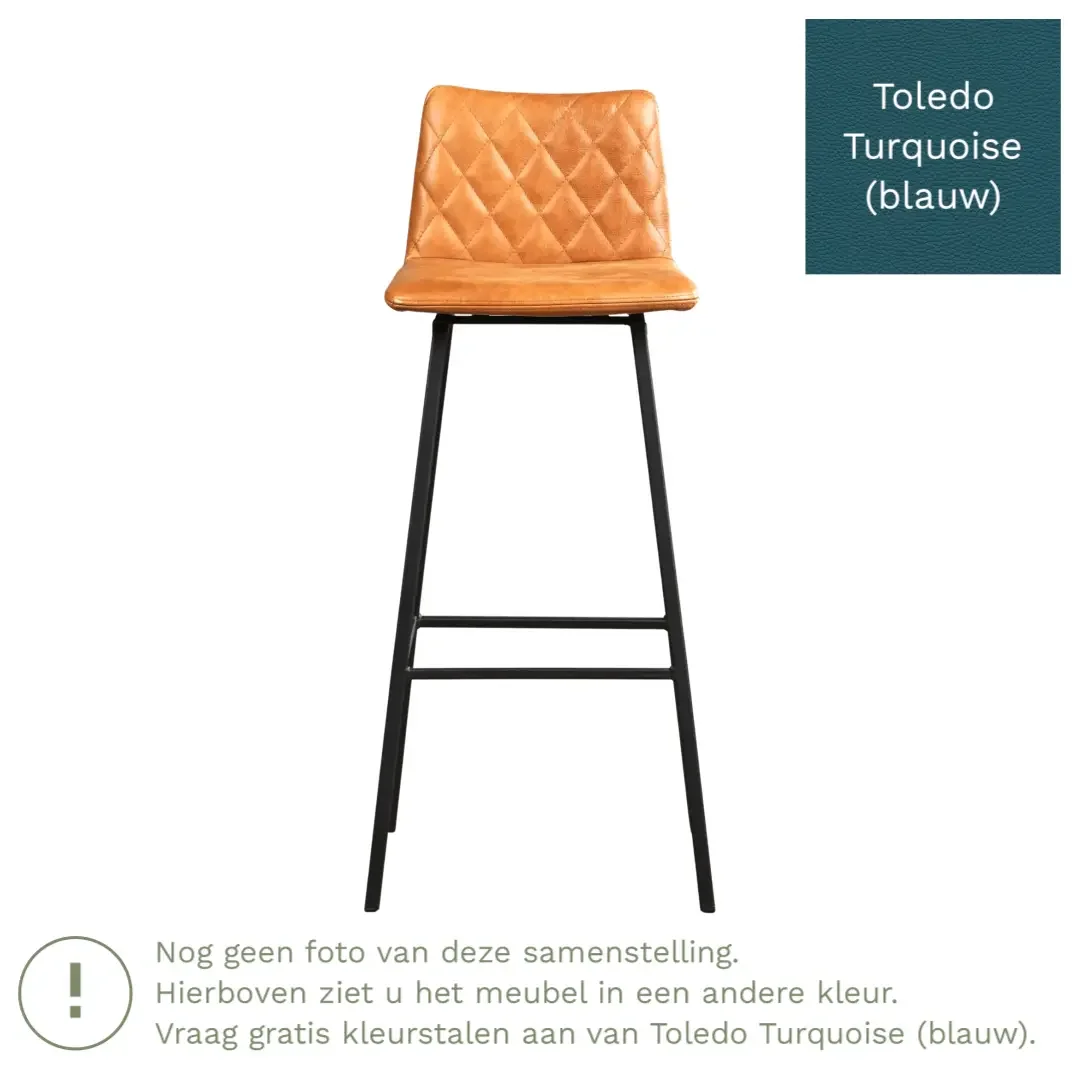 afbeelding van Leren barkruk Catch hoog - Toledo Turquoise (blauw) - Poten staal vierkant RVS