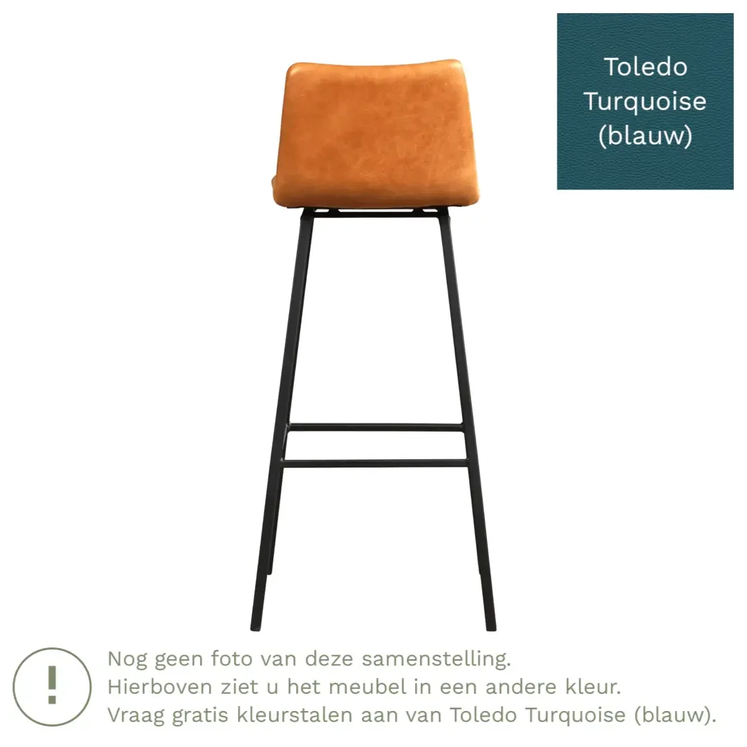 afbeelding van Leren barkruk Catch hoog - Toledo Turquoise (blauw) - Poten staal vierkant RVS