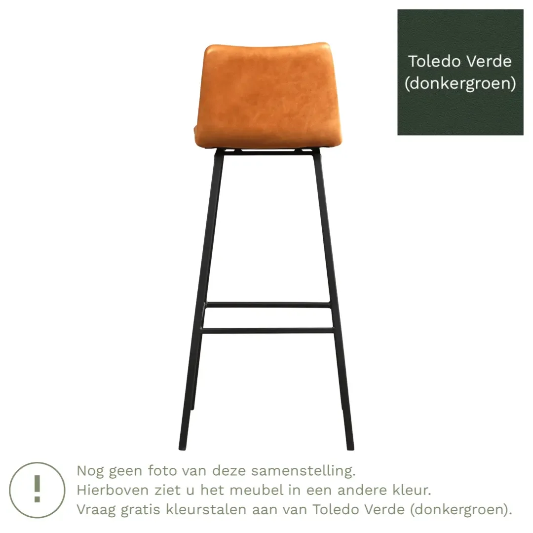 afbeelding van Leren barkruk Catch hoog - Toledo Verde (donkergroen) - Poten staal vierkant zwart