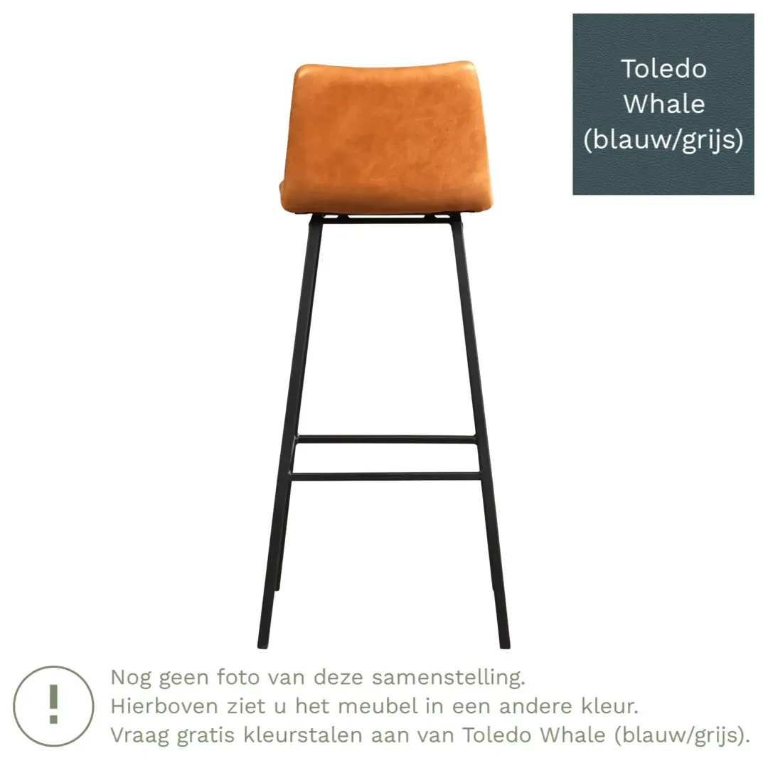 afbeelding van Leren barkruk Catch hoog - Toledo Whale (blauw/grijs) - Poten staal vierkant zwart