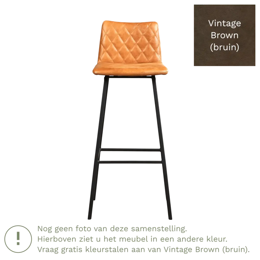 afbeelding van Leren barkruk Catch hoog - Vintage Brown (bruin) - Poten staal vierkant RVS