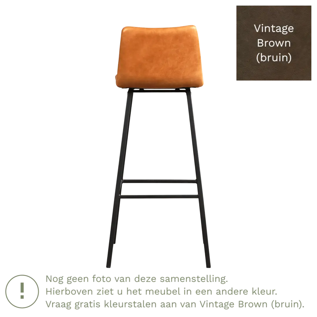 afbeelding van Leren barkruk Catch hoog - Vintage Brown (bruin) - Poten staal vierkant RVS