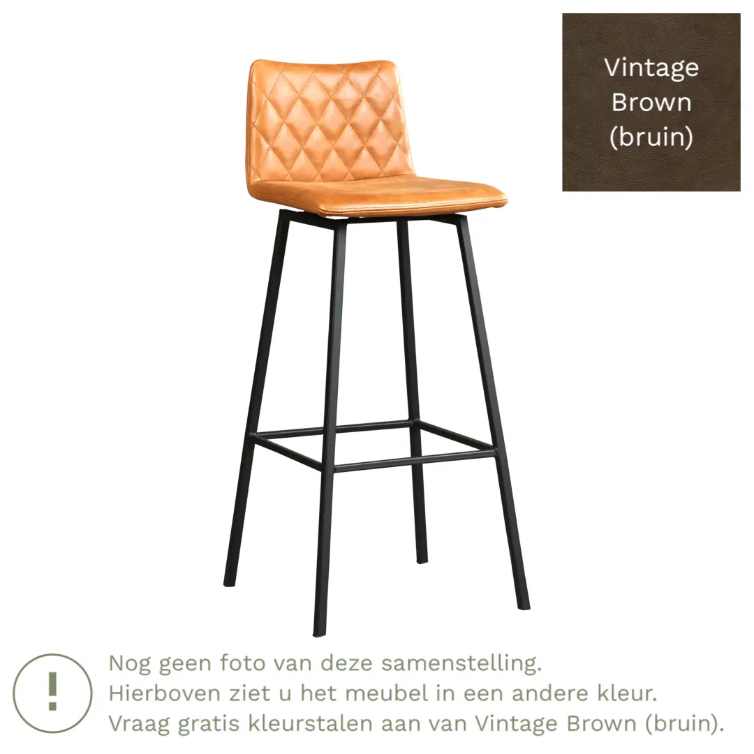 afbeelding van Leren barkruk Catch hoog - Vintage Brown (bruin) - Poten staal vierkant zwart