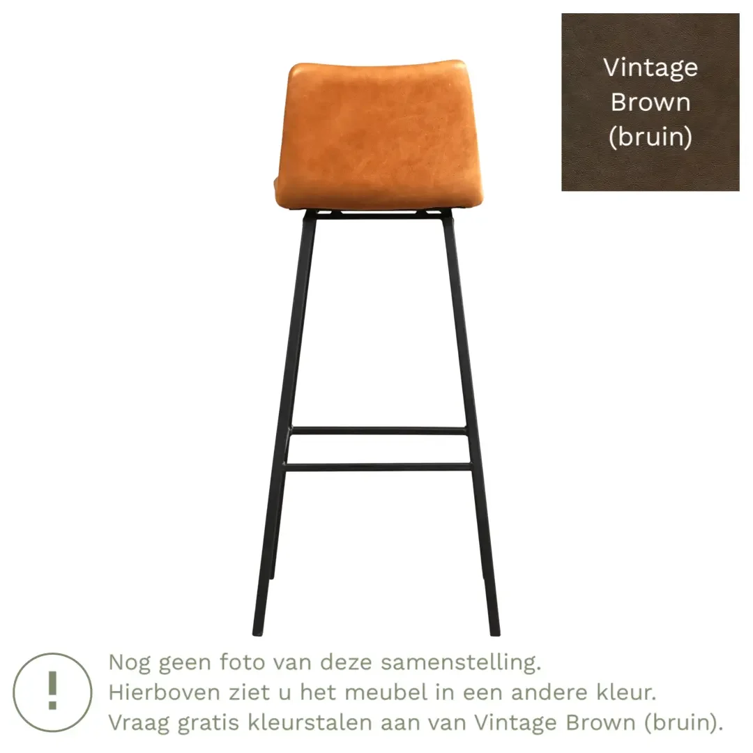 afbeelding van Leren barkruk Catch hoog - Vintage Brown (bruin) - Poten staal vierkant zwart