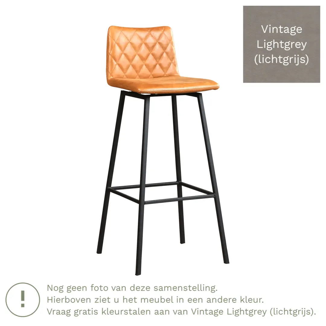 afbeelding van Leren barkruk Catch hoog - Vintage Lightgrey (lichtgrijs) - Poten staal vierkant RVS