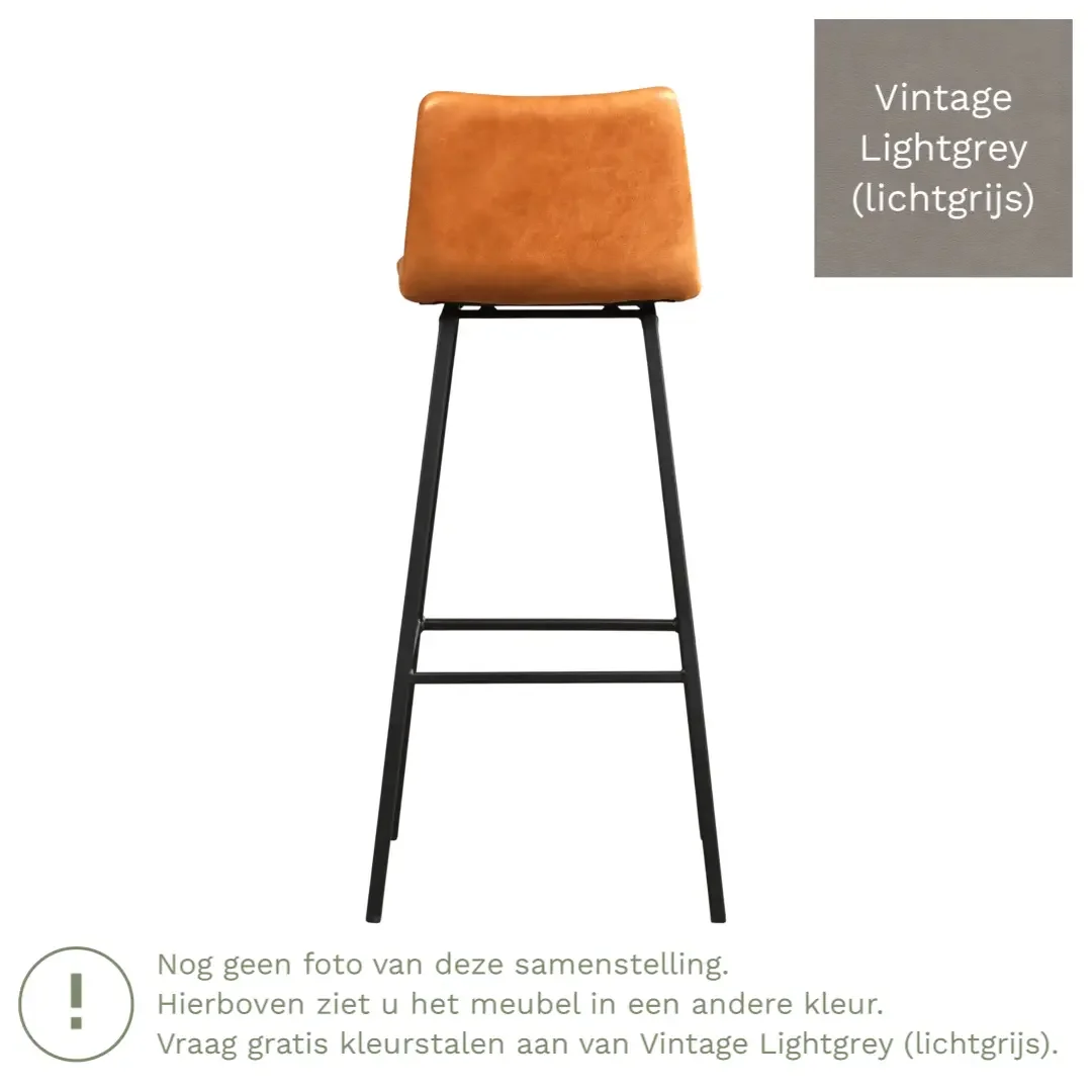 afbeelding van Leren barkruk Catch hoog - Vintage Lightgrey (lichtgrijs) - Poten staal vierkant RVS