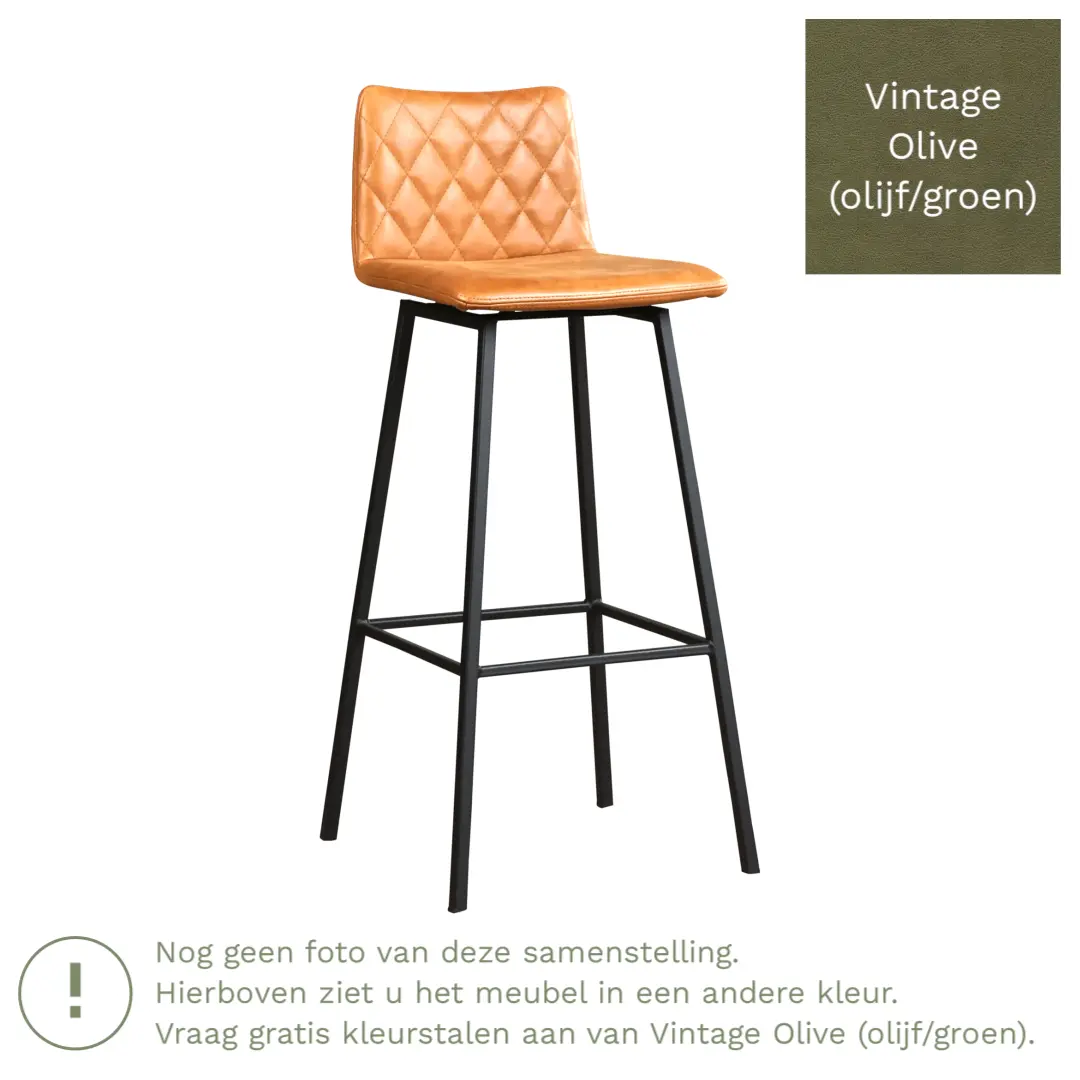 afbeelding van Leren barkruk Catch hoog - Vintage Olive (olijf/groen) - Poten staal vierkant zwart