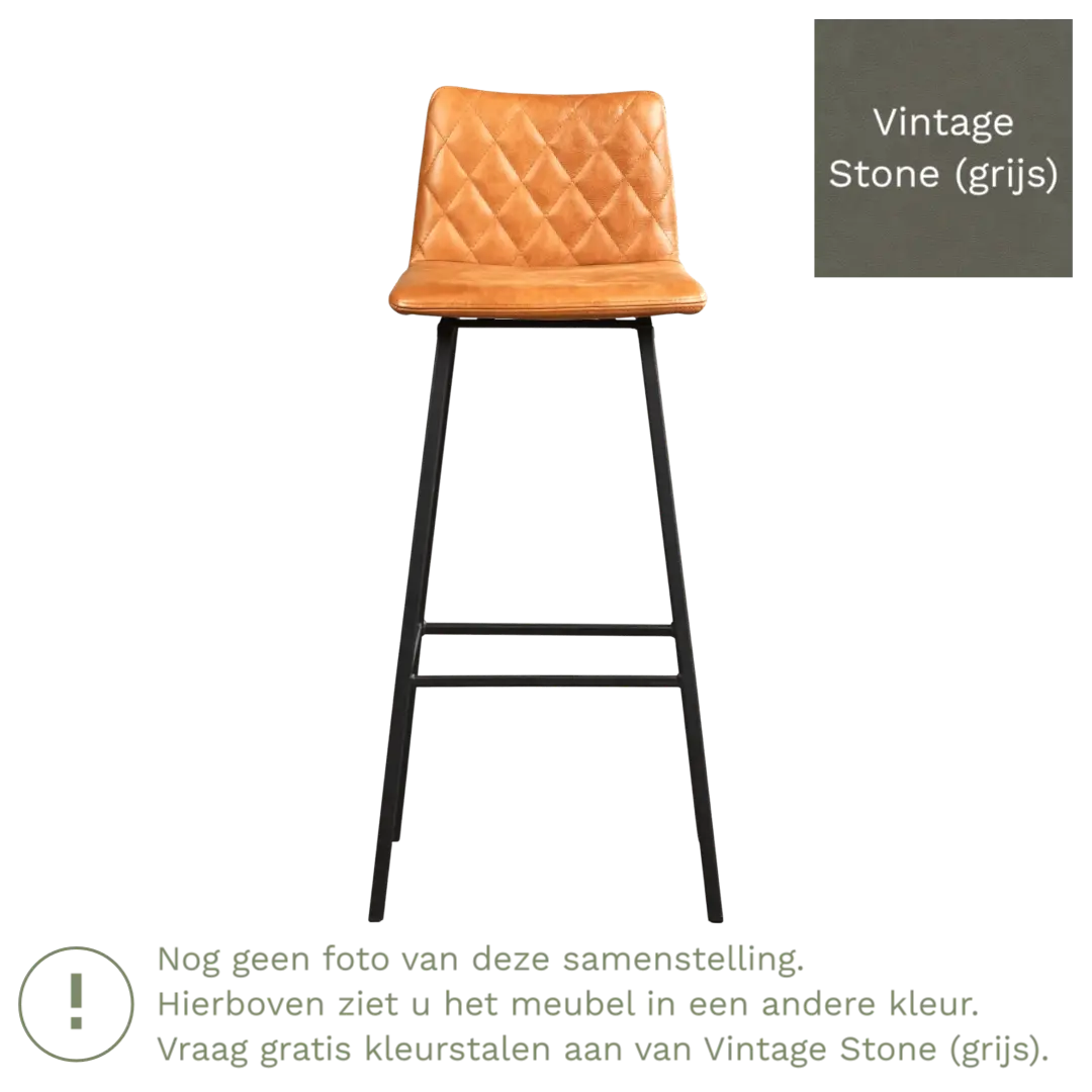 afbeelding van Leren barkruk Catch hoog - Vintage Stone (grijs) - Poten staal vierkant zwart